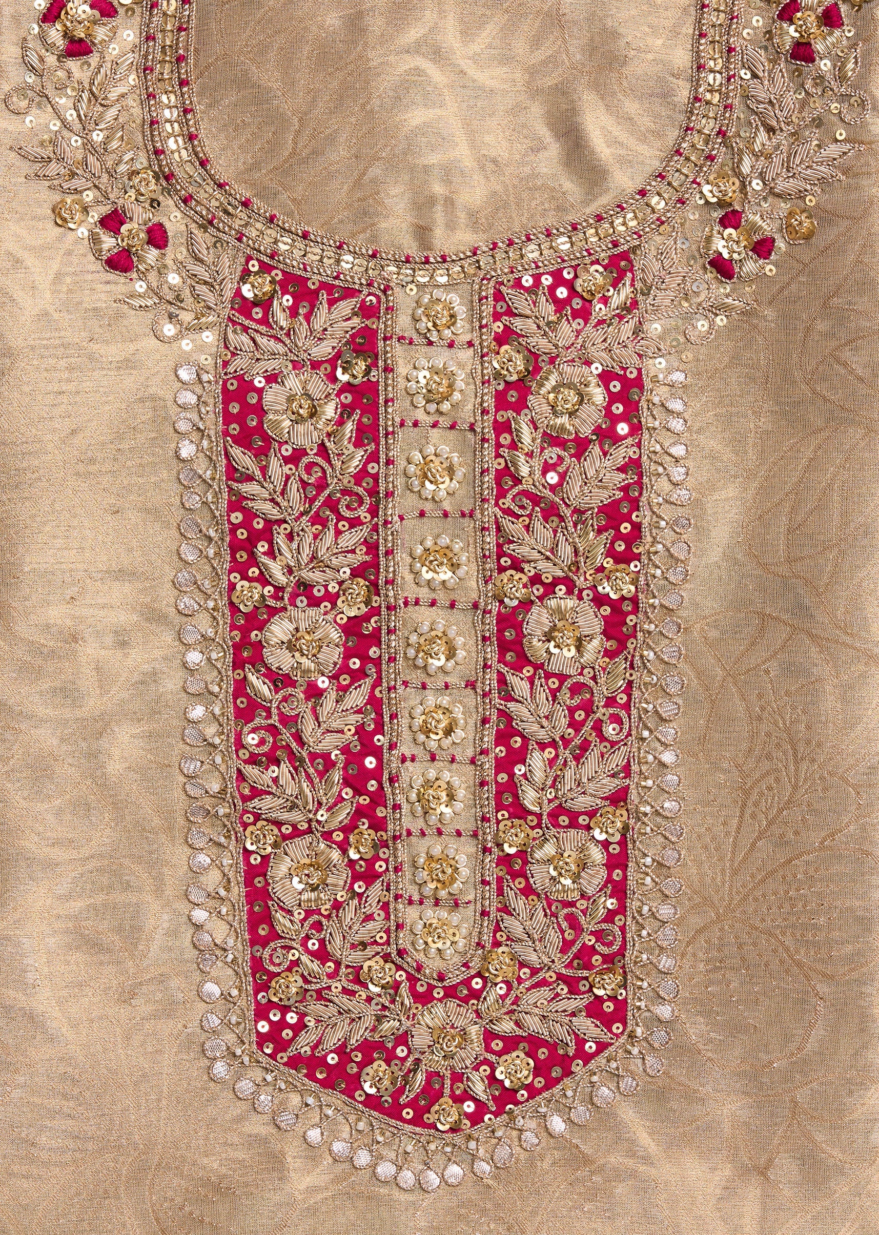 Beige Tissue Embroidered Unstitched Suit Set