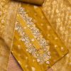 Mustard Yellow Organza Brocade Unstitched Suit Set