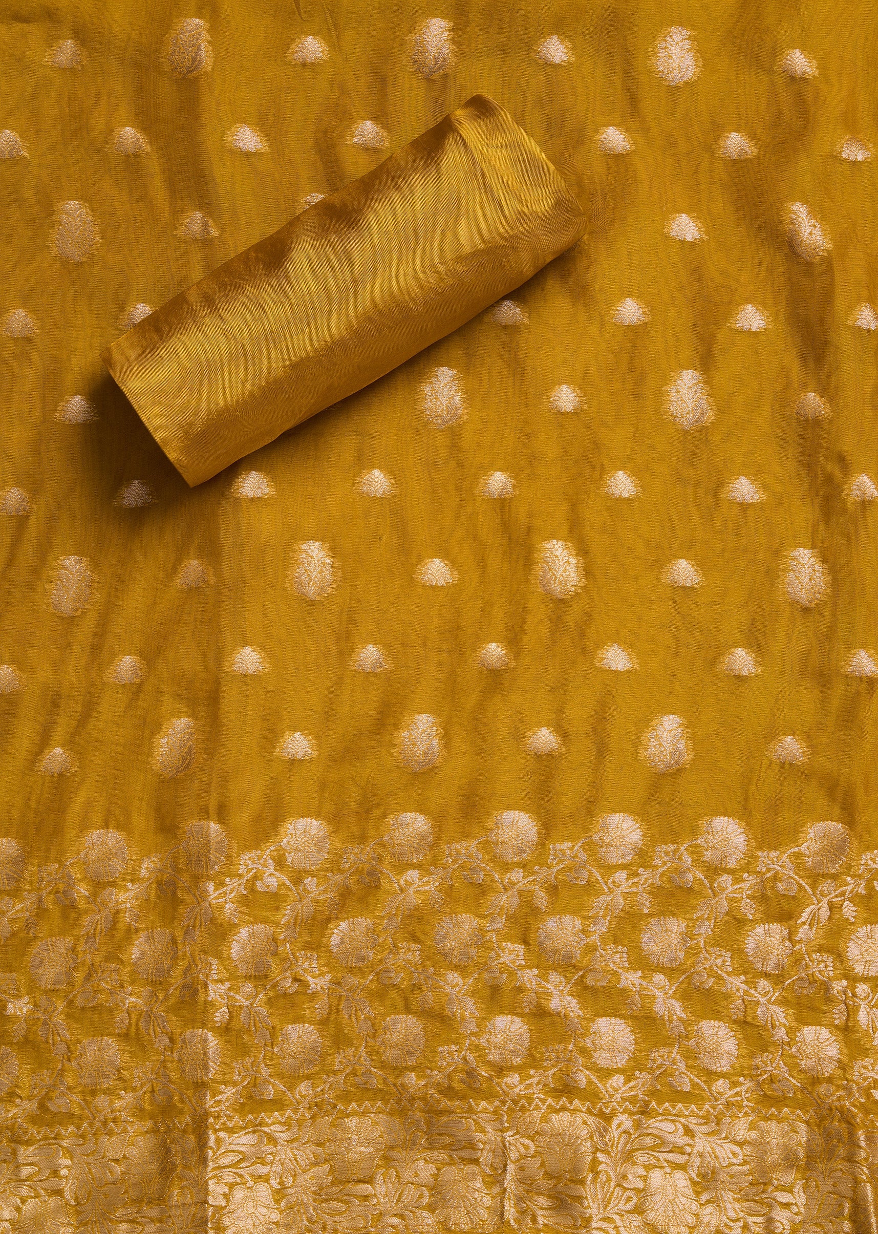Mustard Yellow Organza Brocade Unstitched Suit Set