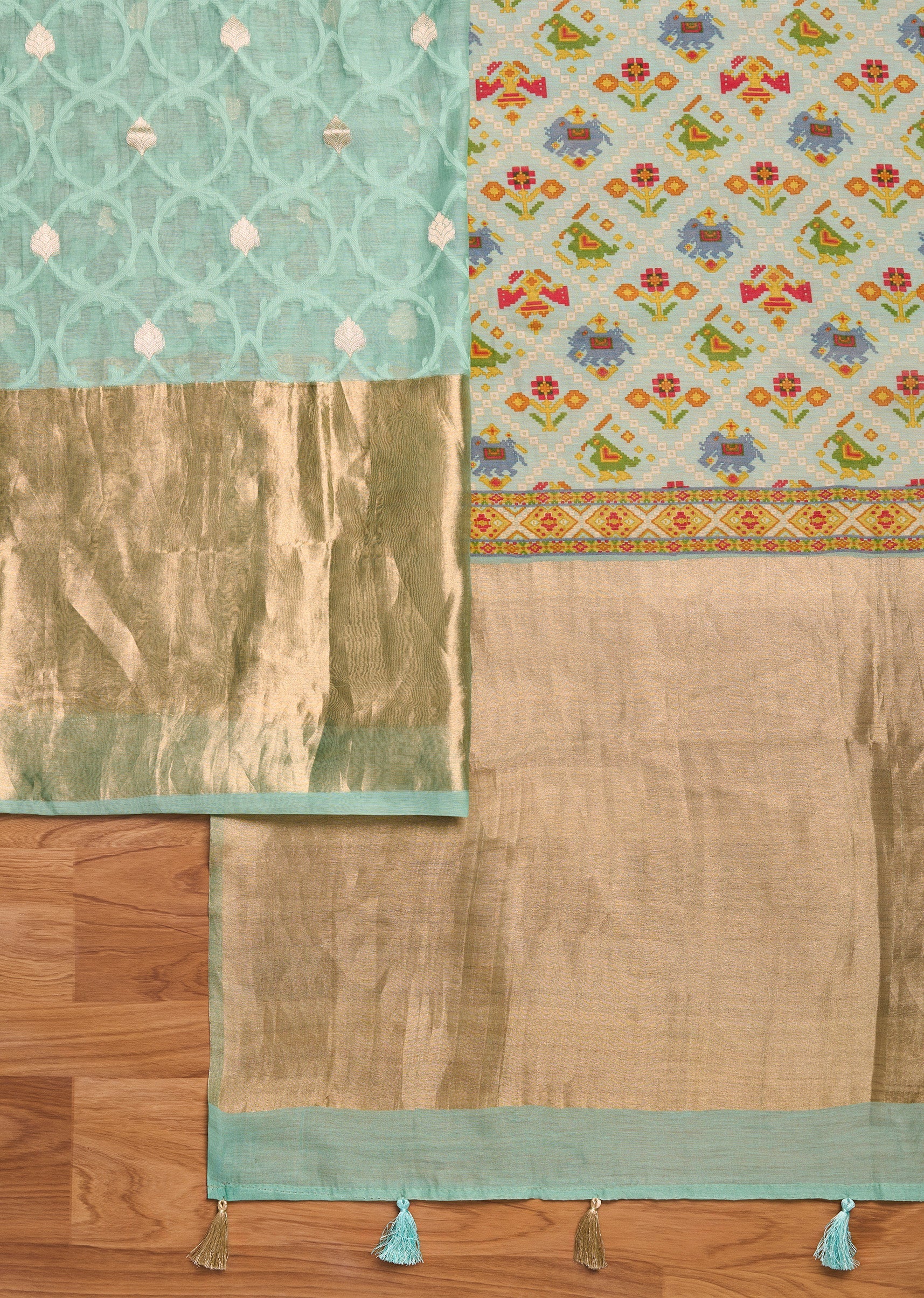 Powder Blue Chanderi Unstitched Suit Set