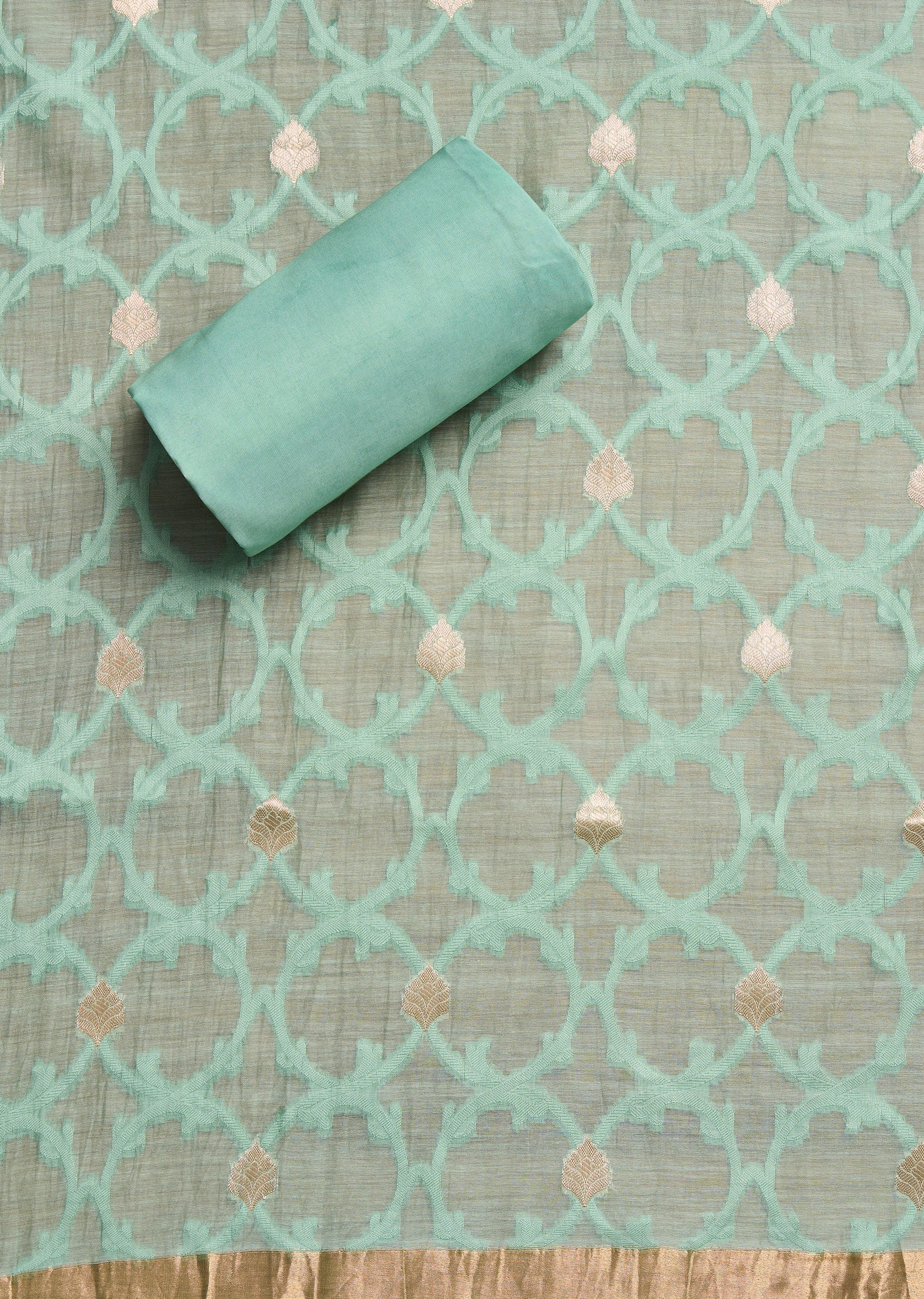 Powder Blue Chanderi Unstitched Suit Set
