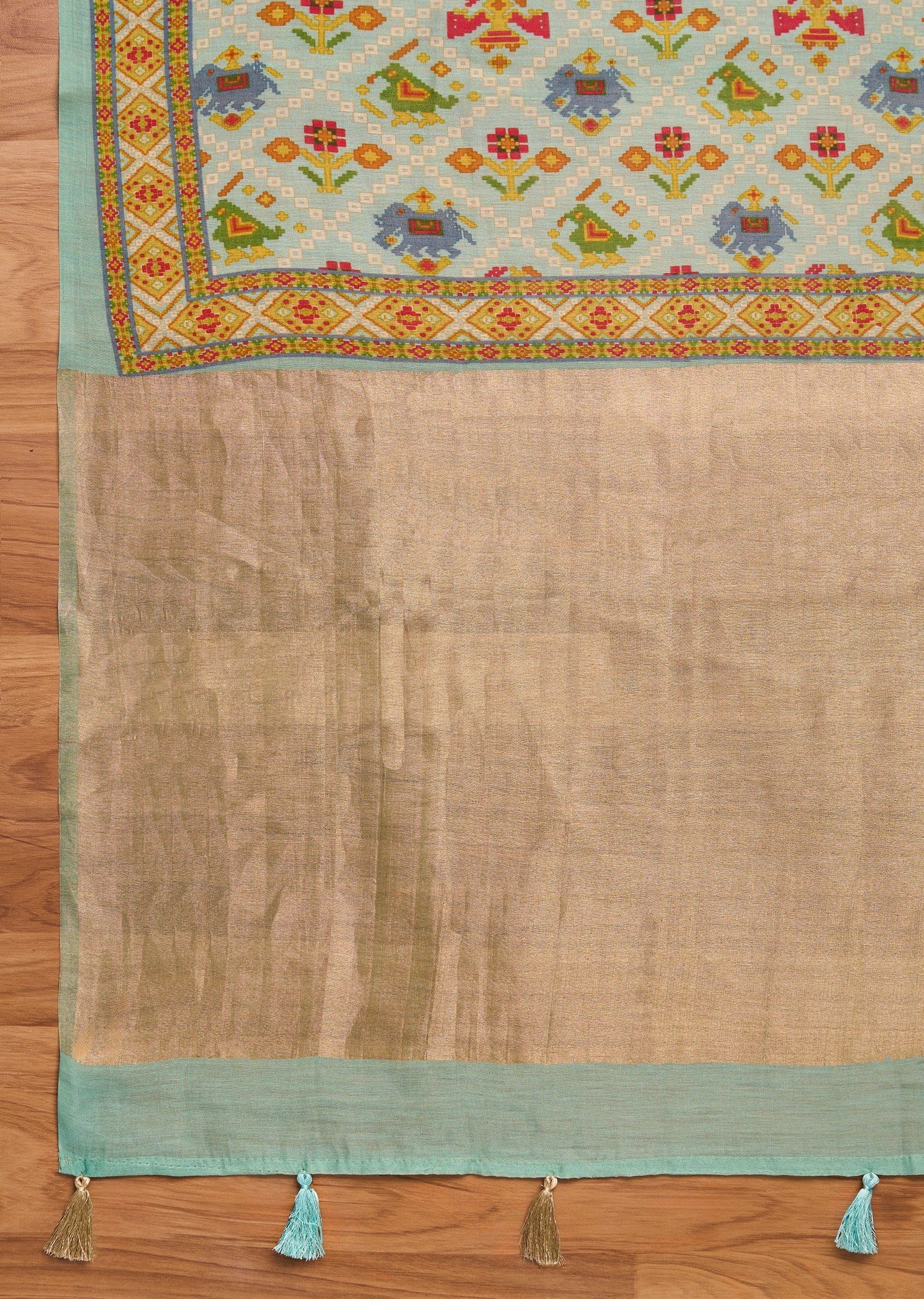 Powder Blue Chanderi Unstitched Suit Set