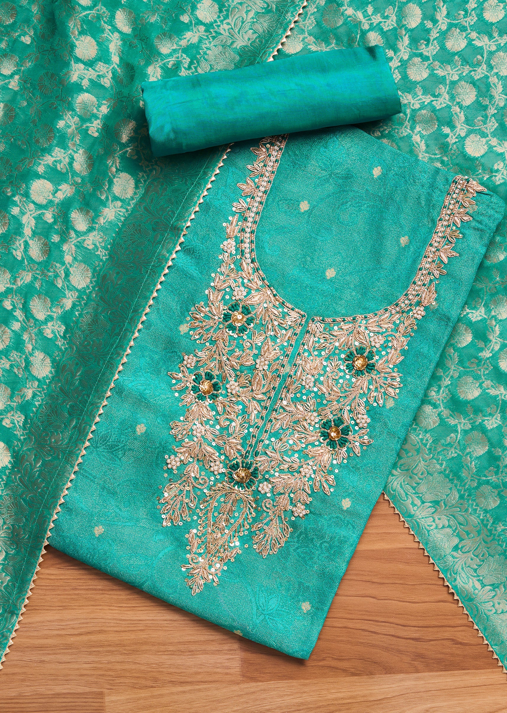 6473-aqua-blue-jacquard-unstitched-suit-set-1.jpg Aqua Blue Jacquard Unstitched Suit Set