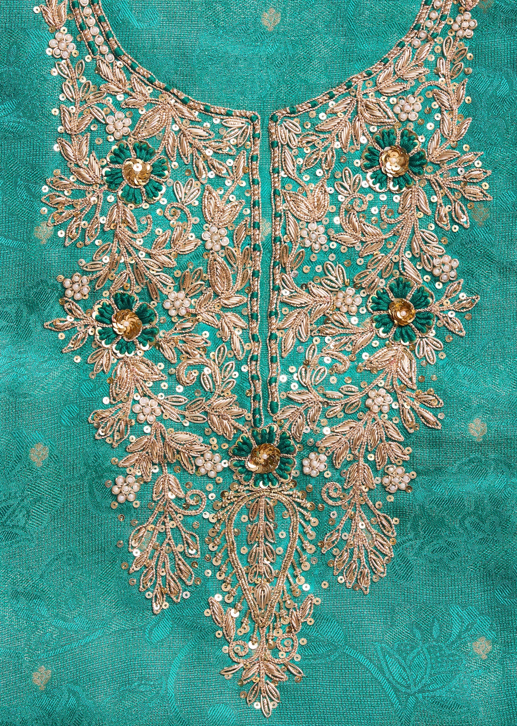 Aqua Blue Jacquard Unstitched Suit Set