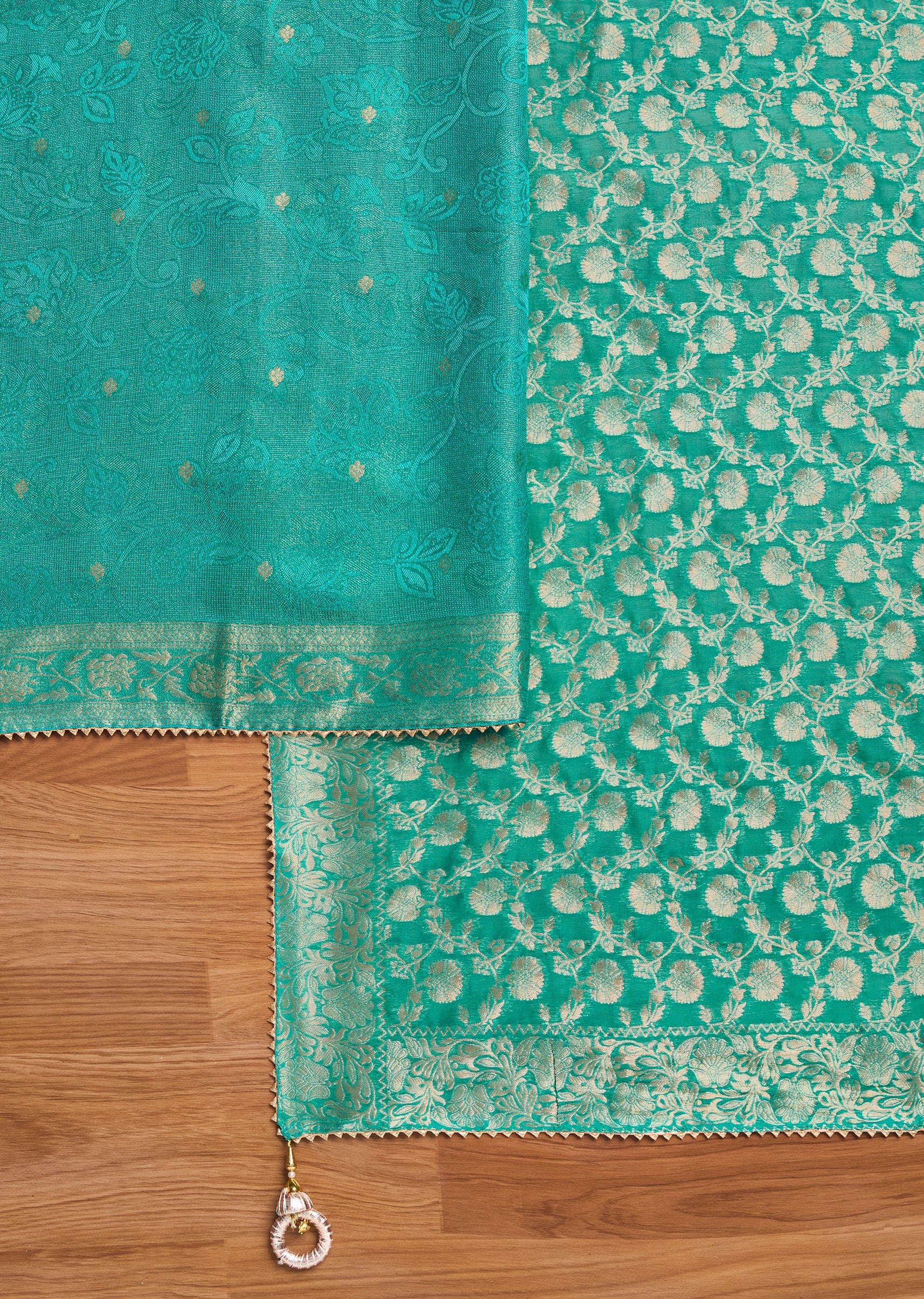 Aqua Blue Jacquard Unstitched Suit Set