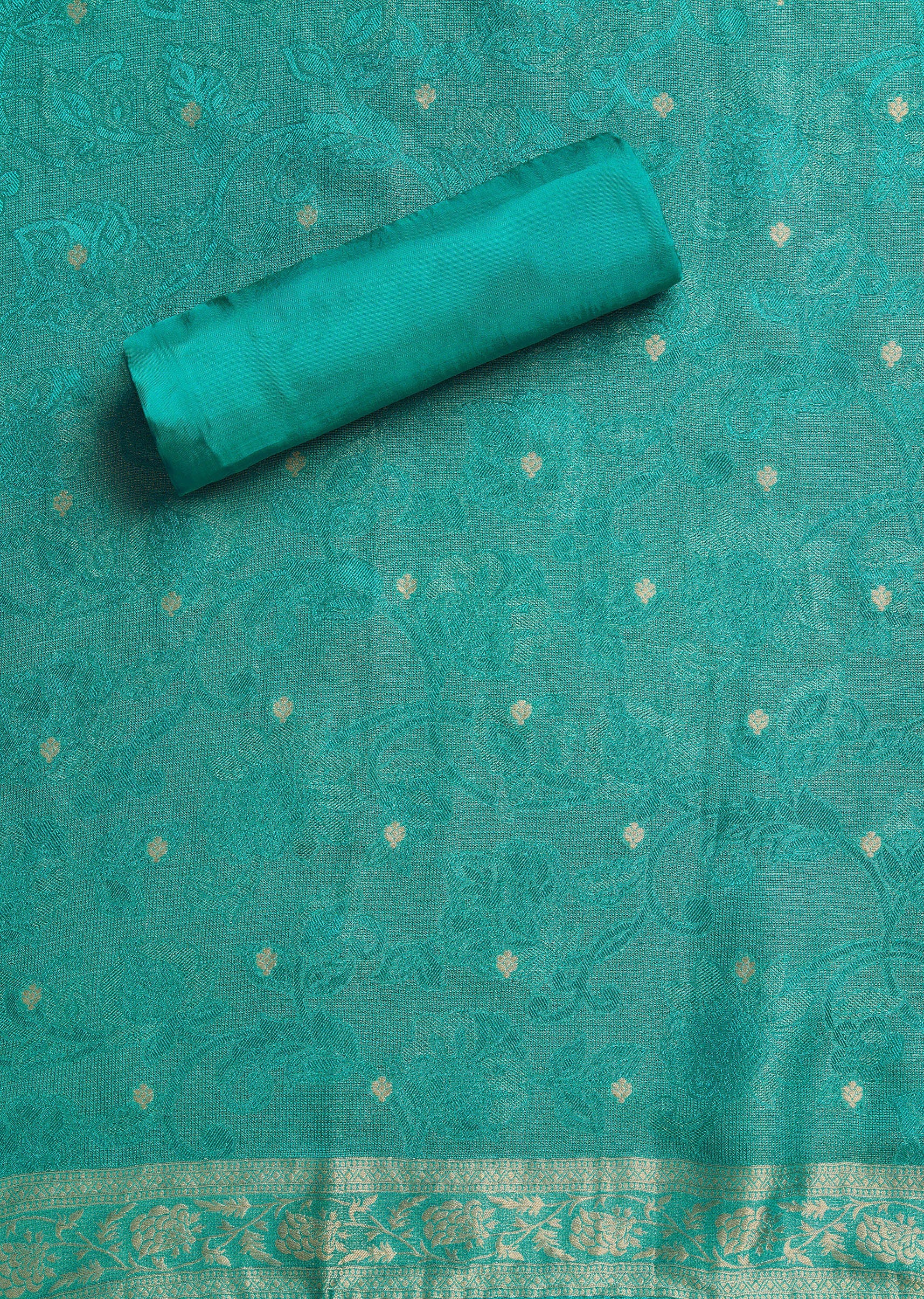 Aqua Blue Jacquard Unstitched Suit Set