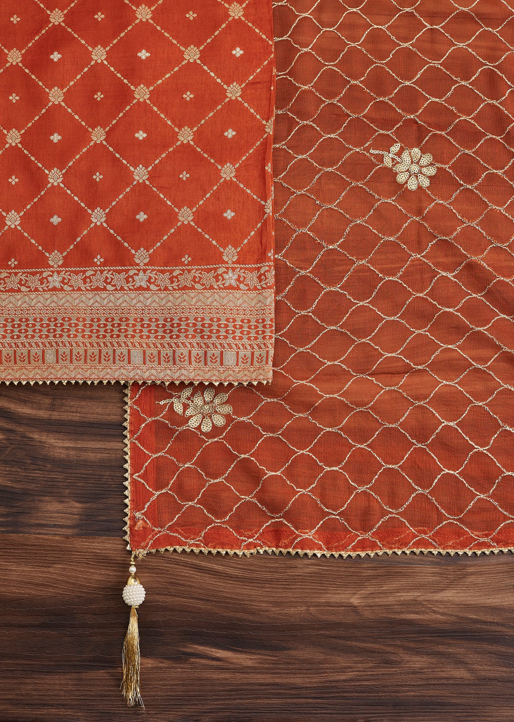 Rust Chanderi Jacquard Suit