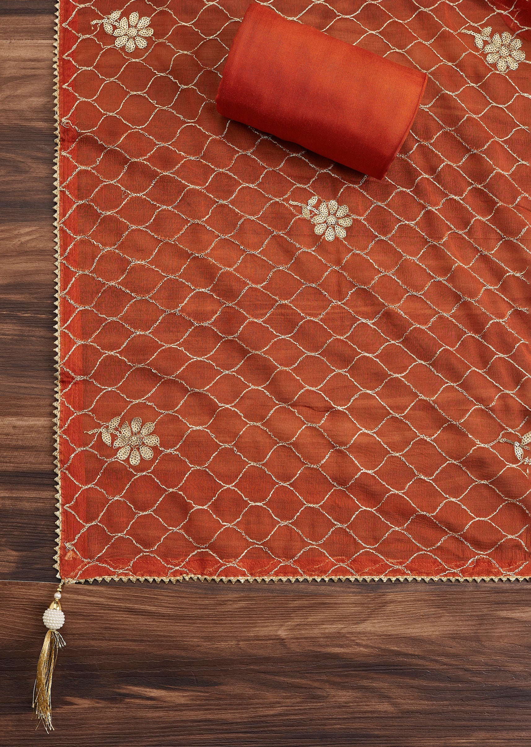 Rust Chanderi Jacquard Suit