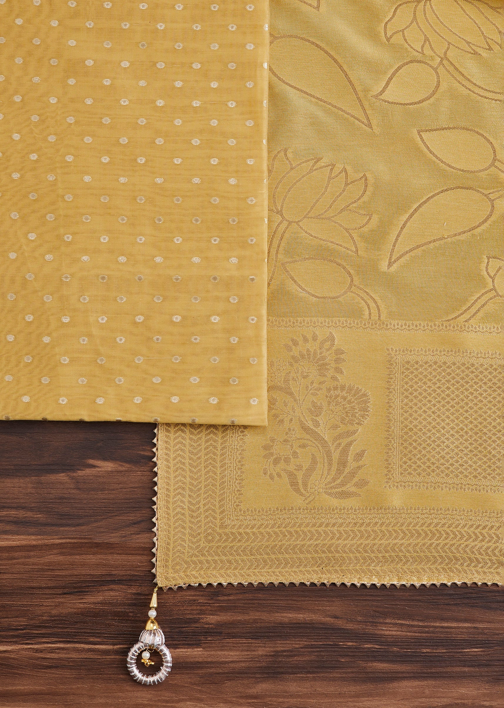 Mustard Yellow Embroidered Chanderi Suit