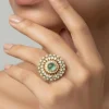 Gold Plated Green Kundan And Polki Ring
