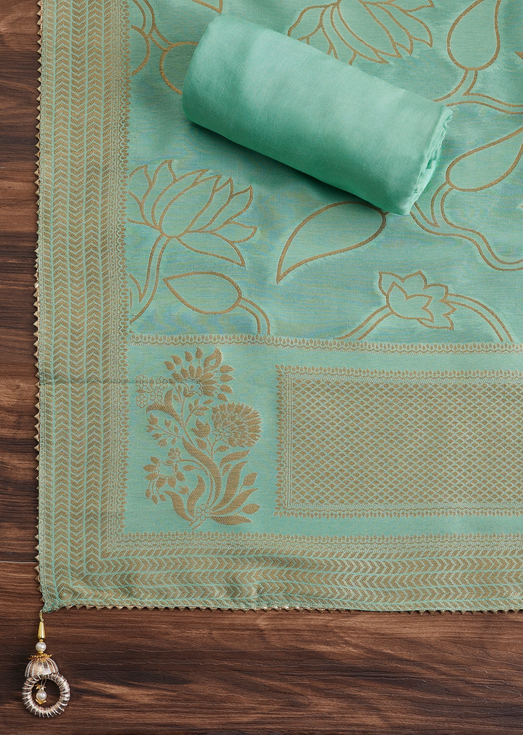 Fresh Aqua Blue Embroidered Suit
