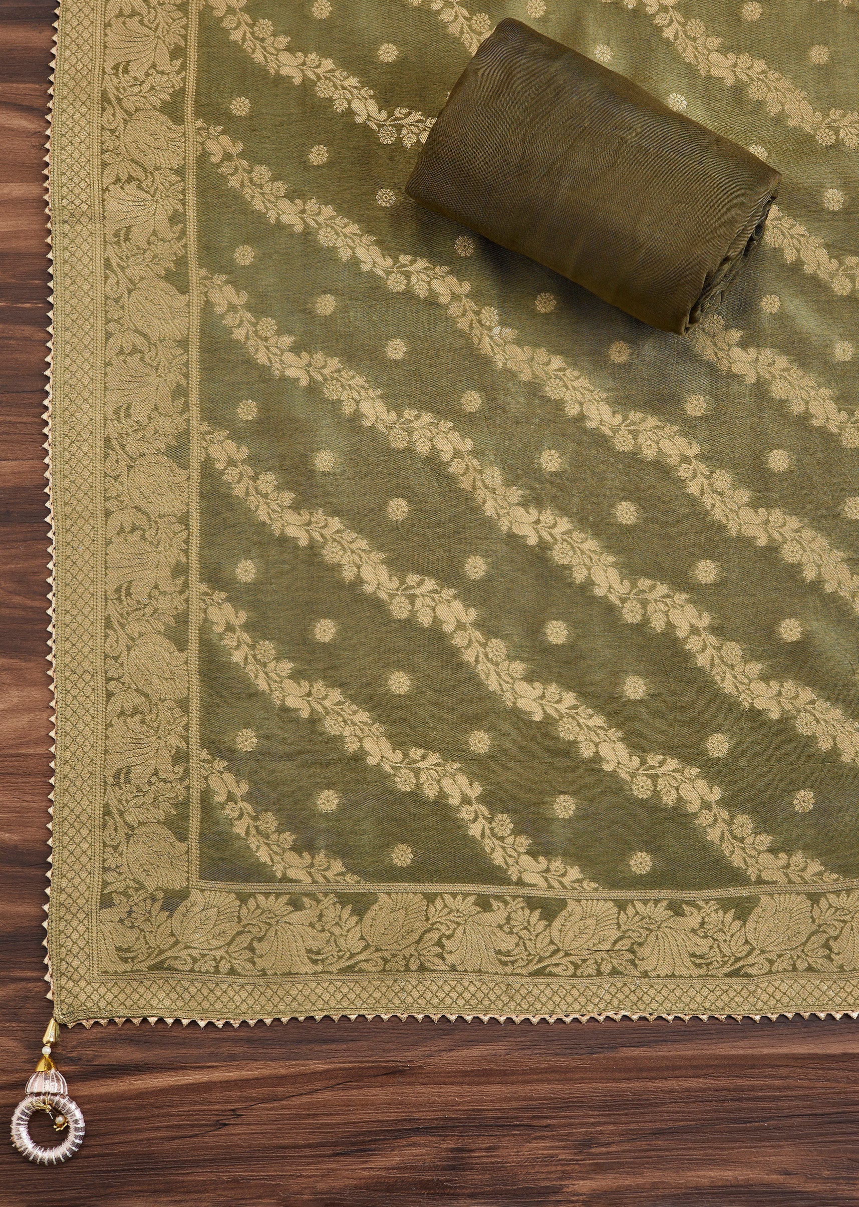 Mehendi Green Suit With Embroidered Detailing