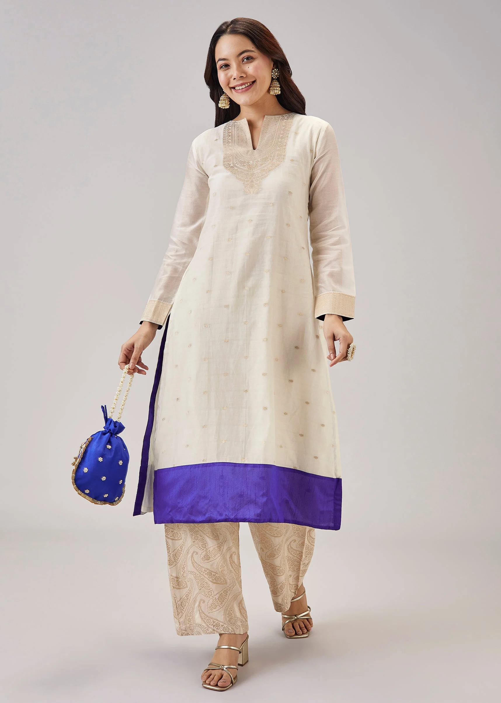 6492-cream-weaved-chanderi-kurta-set-1.webp Cream Weaved Chanderi Kurta Set