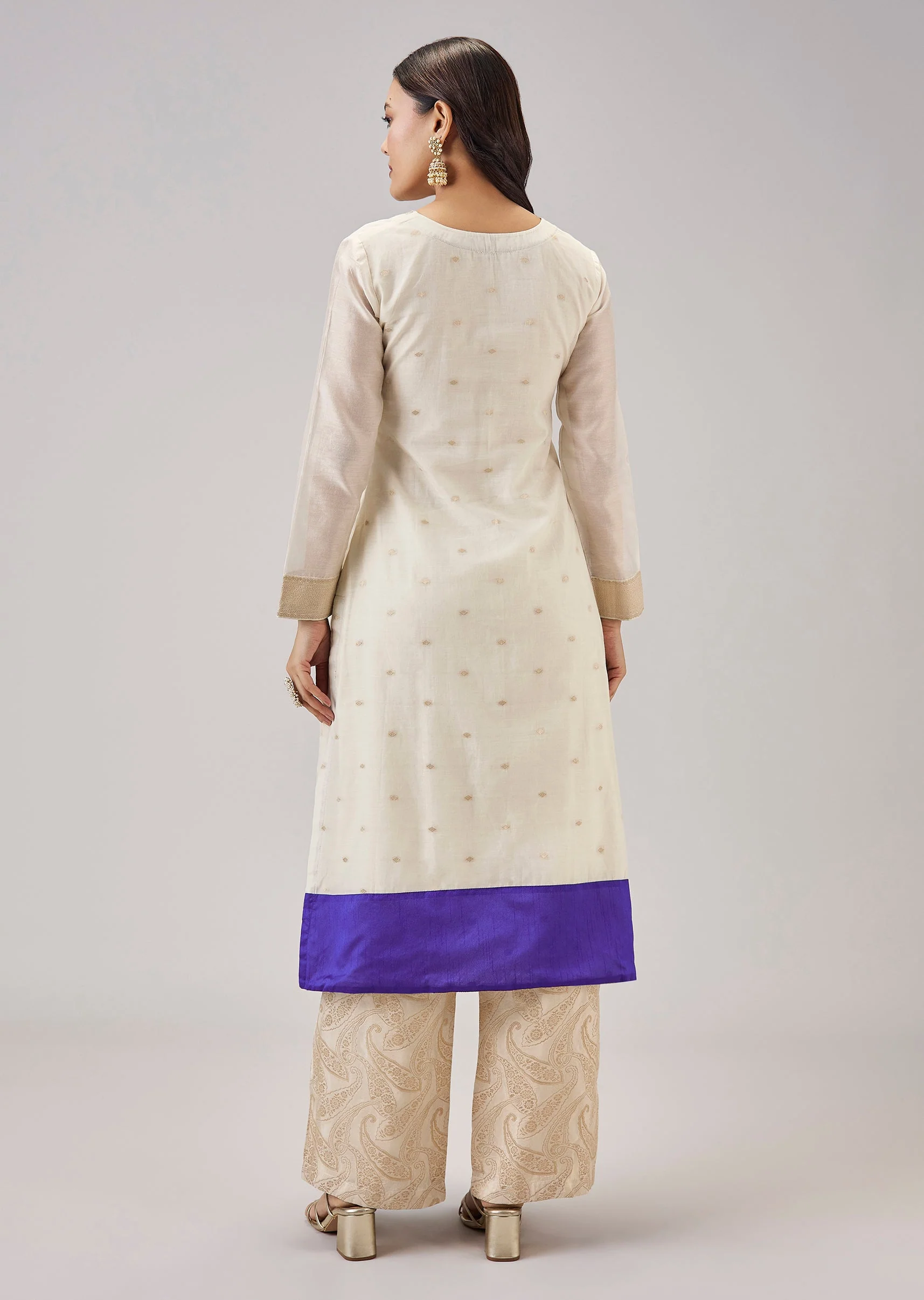 Cream Weaved Chanderi Kurta Set