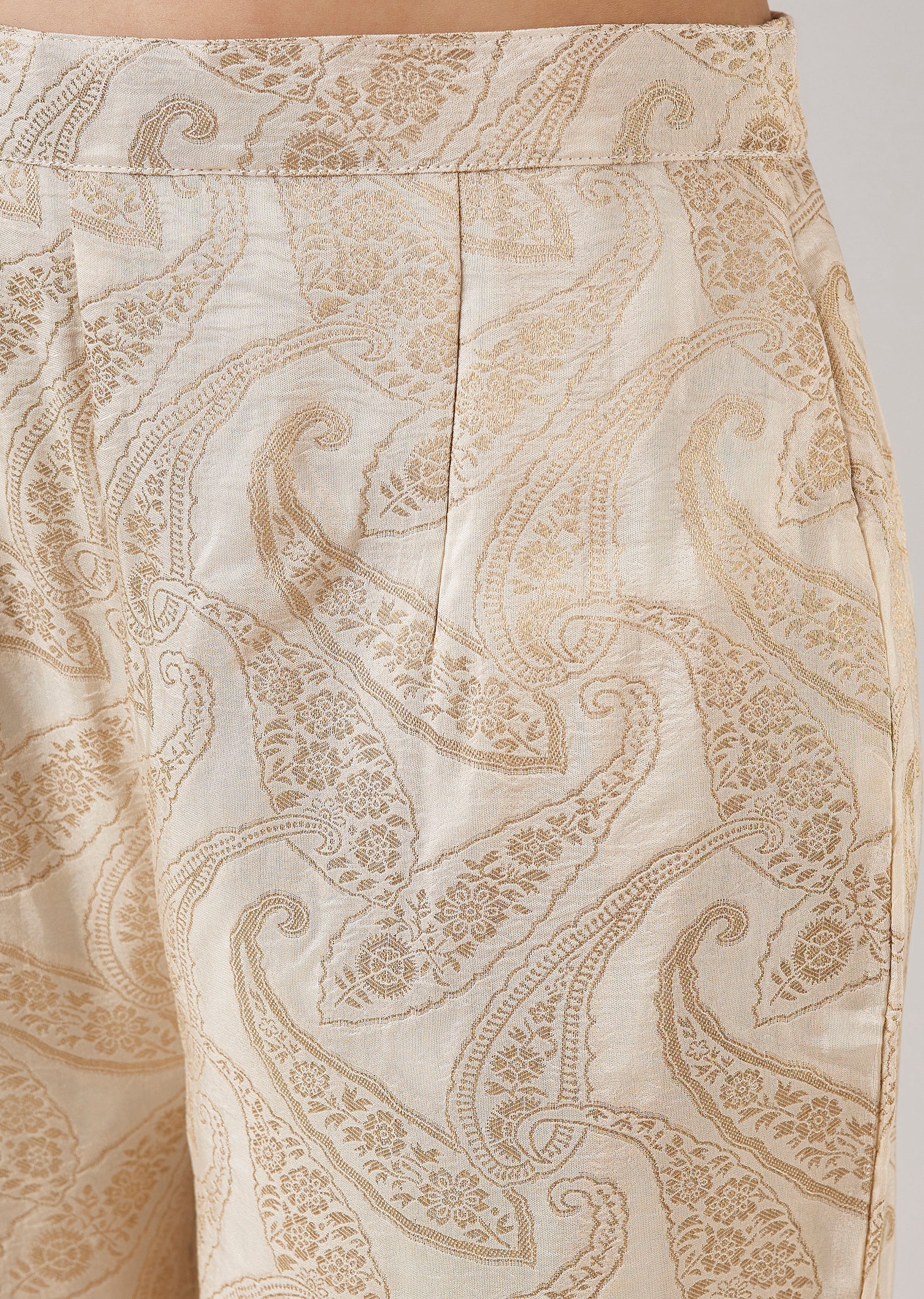 Cream Weaved Chanderi Kurta Set