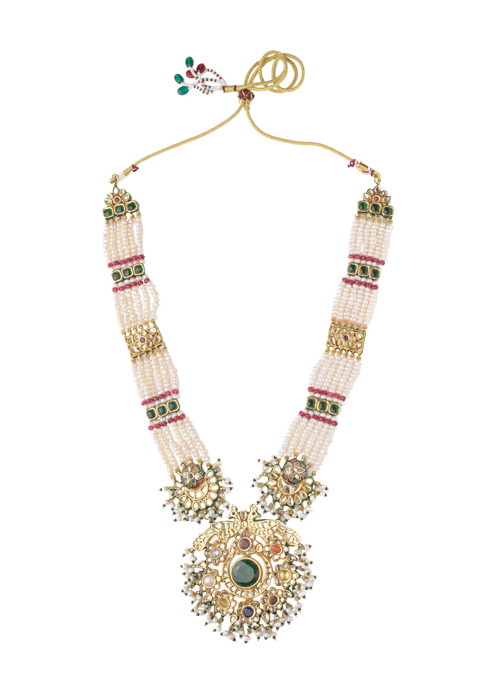Pearl Layered Necklace Set With Gold Detailing And Matching Earrings