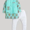 Blue And White Kids Nehru Jacket Set