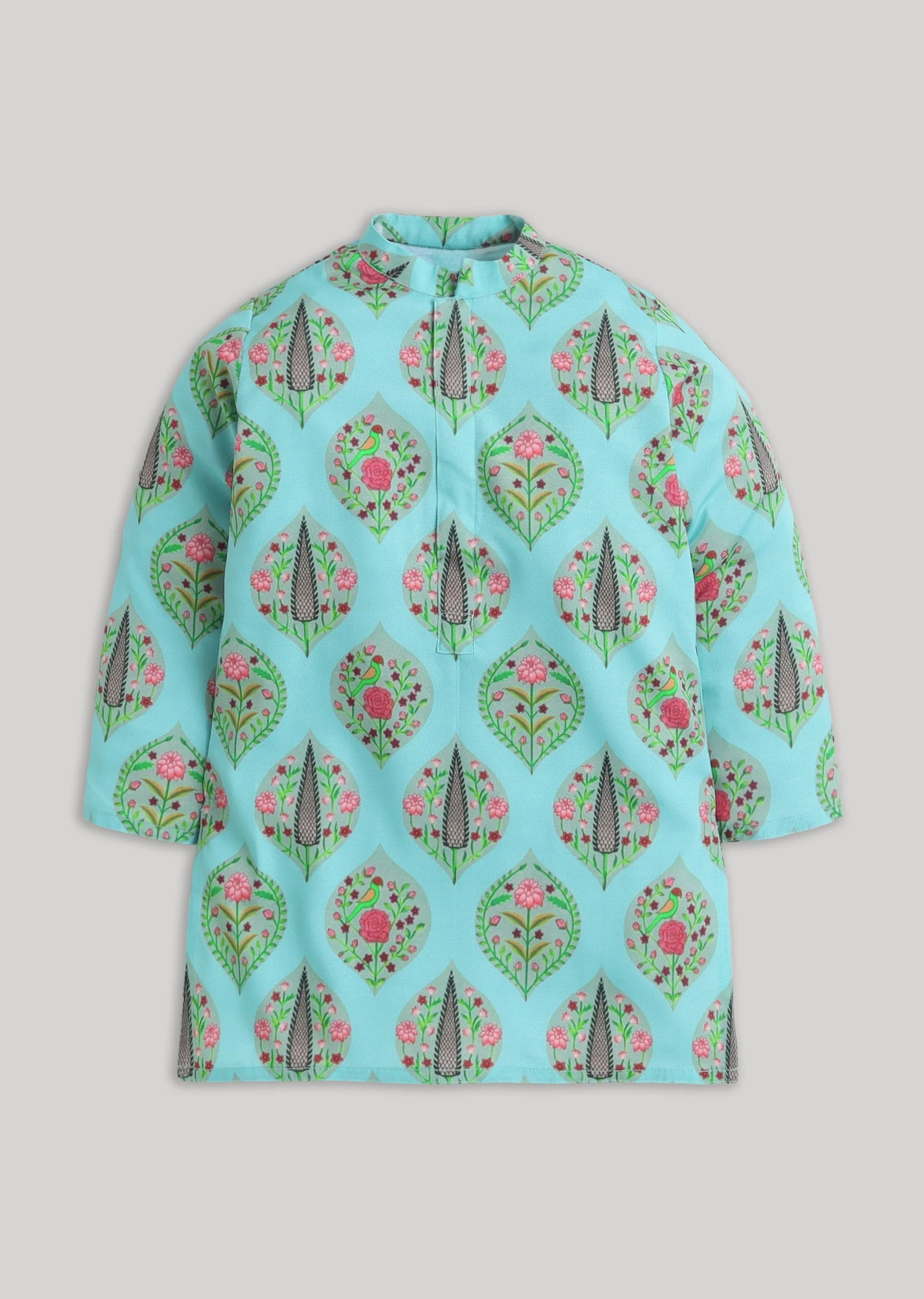 Blue And White Kids Nehru Jacket Set