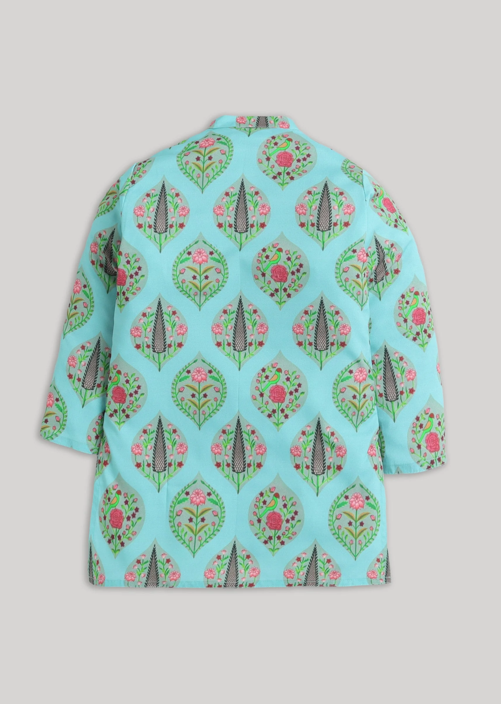 Blue And White Kids Nehru Jacket Set