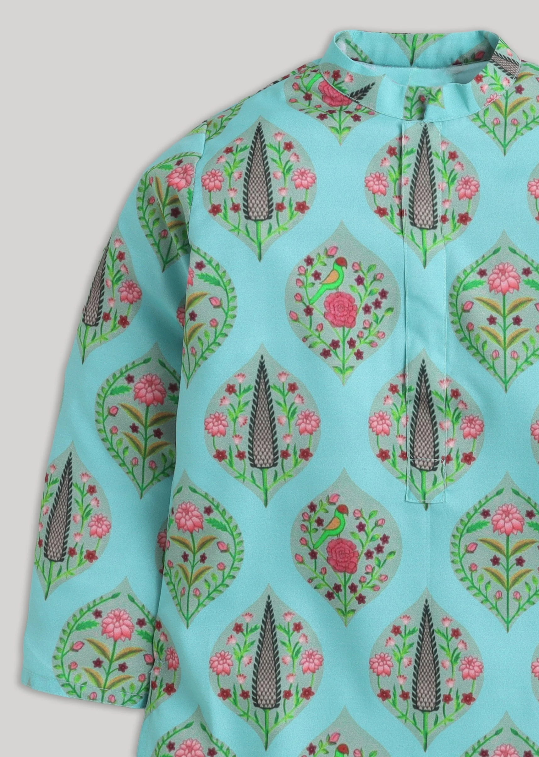 Blue And White Kids Nehru Jacket Set