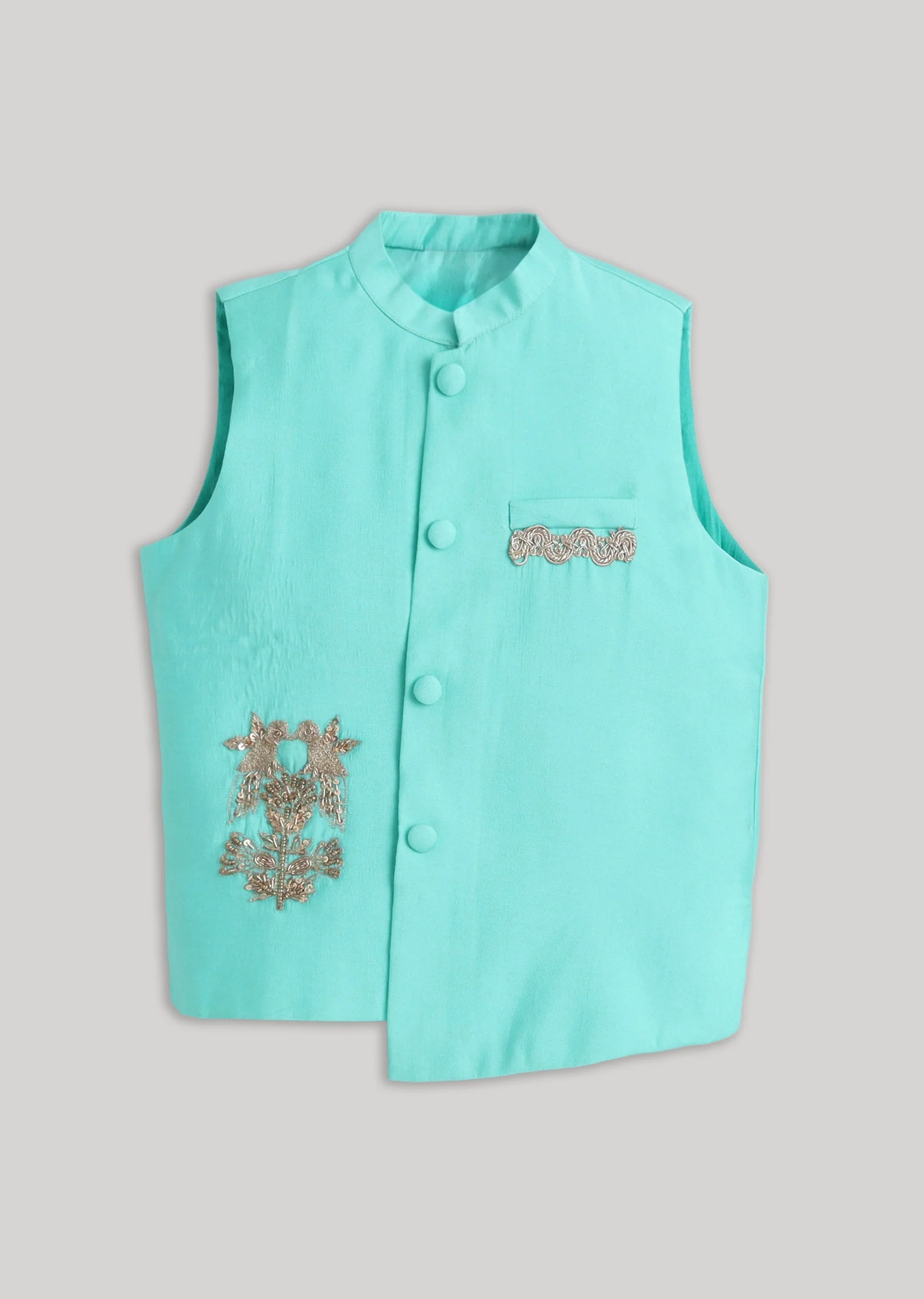 Blue And White Kids Nehru Jacket Set