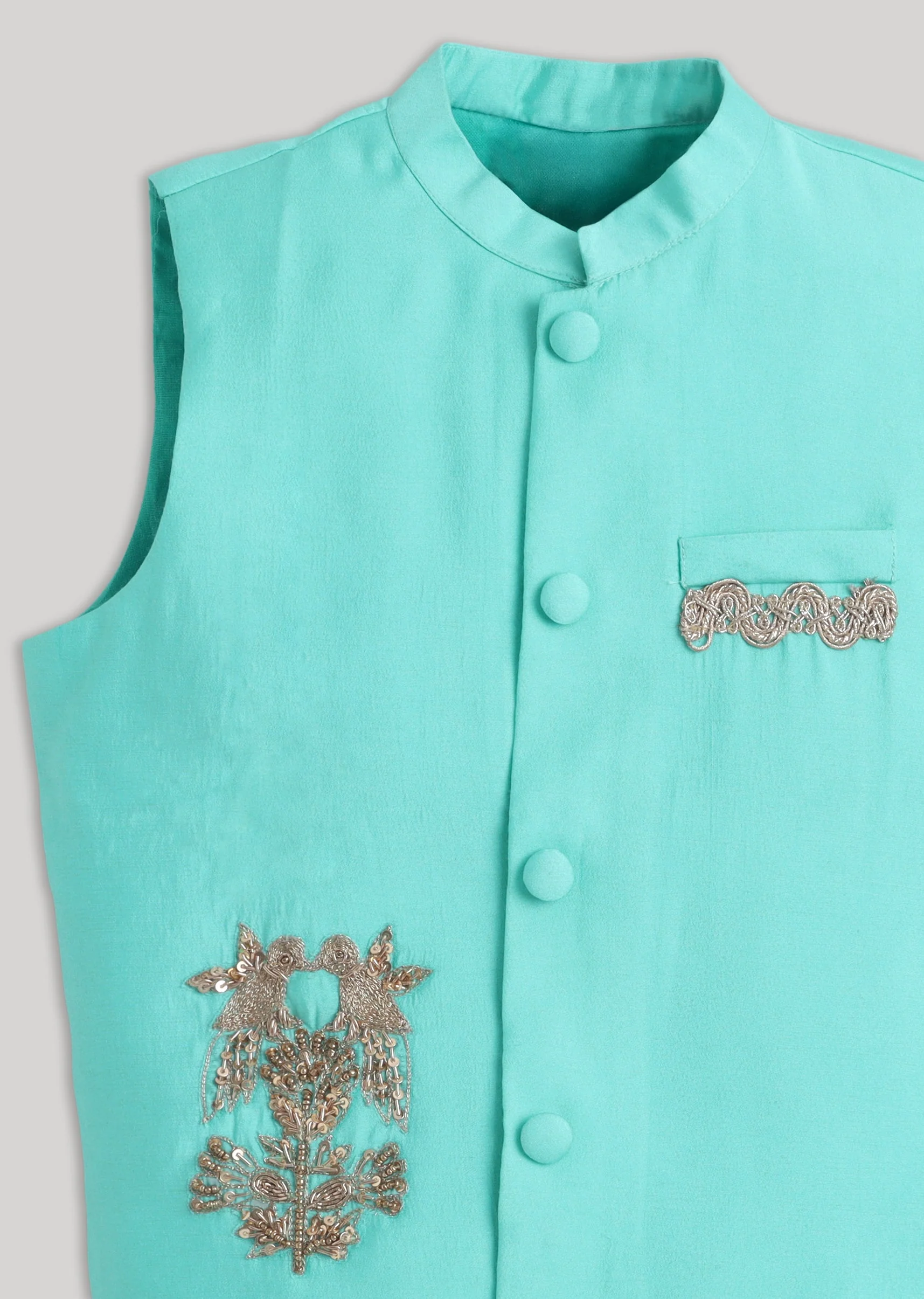 Blue And White Kids Nehru Jacket Set