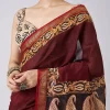 Maroon Block Printed Saree with Unstitched Blouse