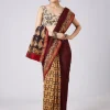 Maroon Block Printed Saree with Unstitched Blouse