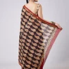Maroon Block Printed Saree with Unstitched Blouse