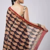 Maroon Block Printed Saree with Unstitched Blouse