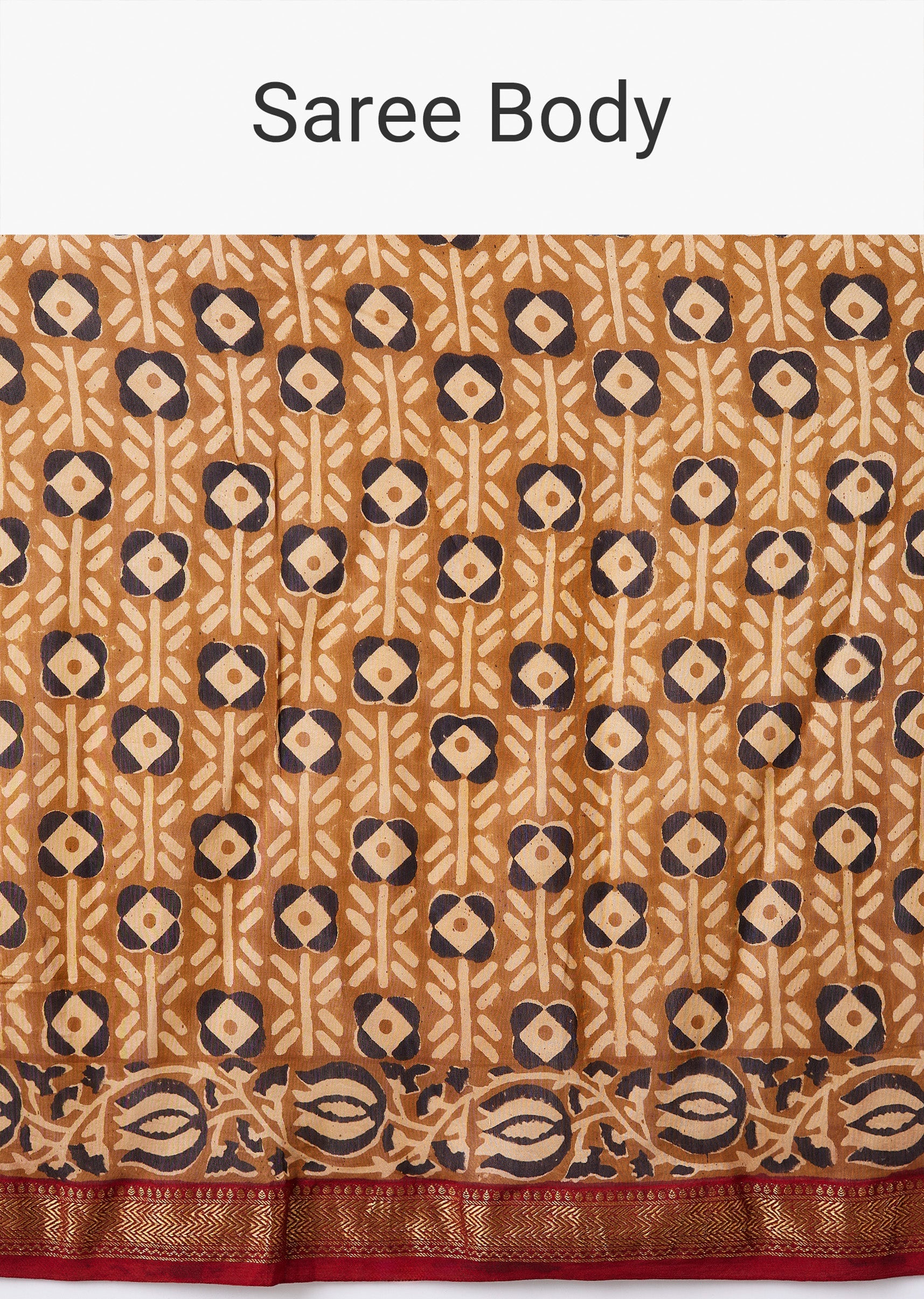 Maroon Block Printed Saree with Unstitched Blouse