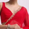 Red Cut Work Organza Saree With Unstitched Blouse
