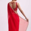 Red Cut Work Organza Saree With Unstitched Blouse