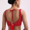 Red Cut Work Organza Saree With Unstitched Blouse