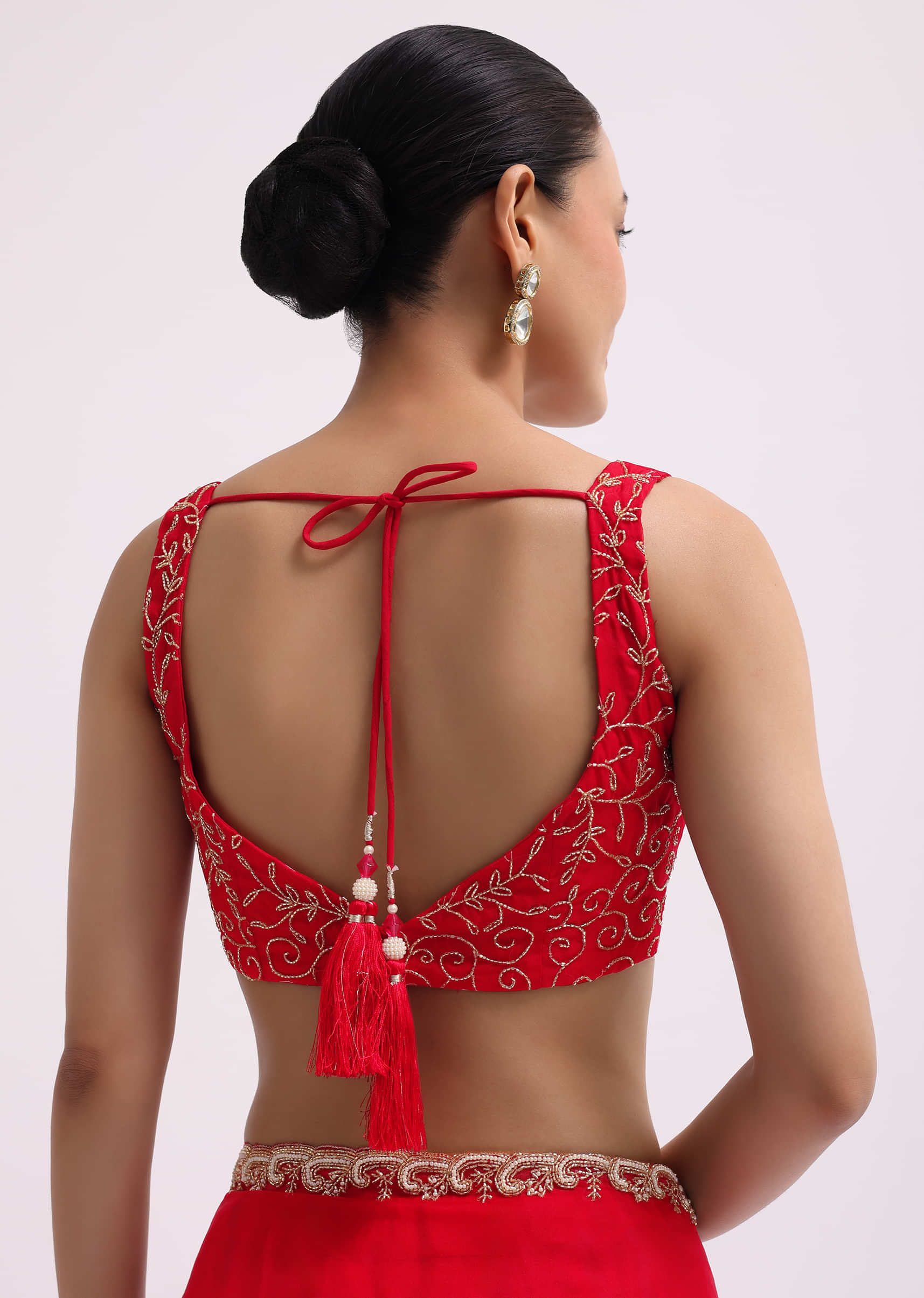 Red Cut Work Organza Saree With Unstitched Blouse