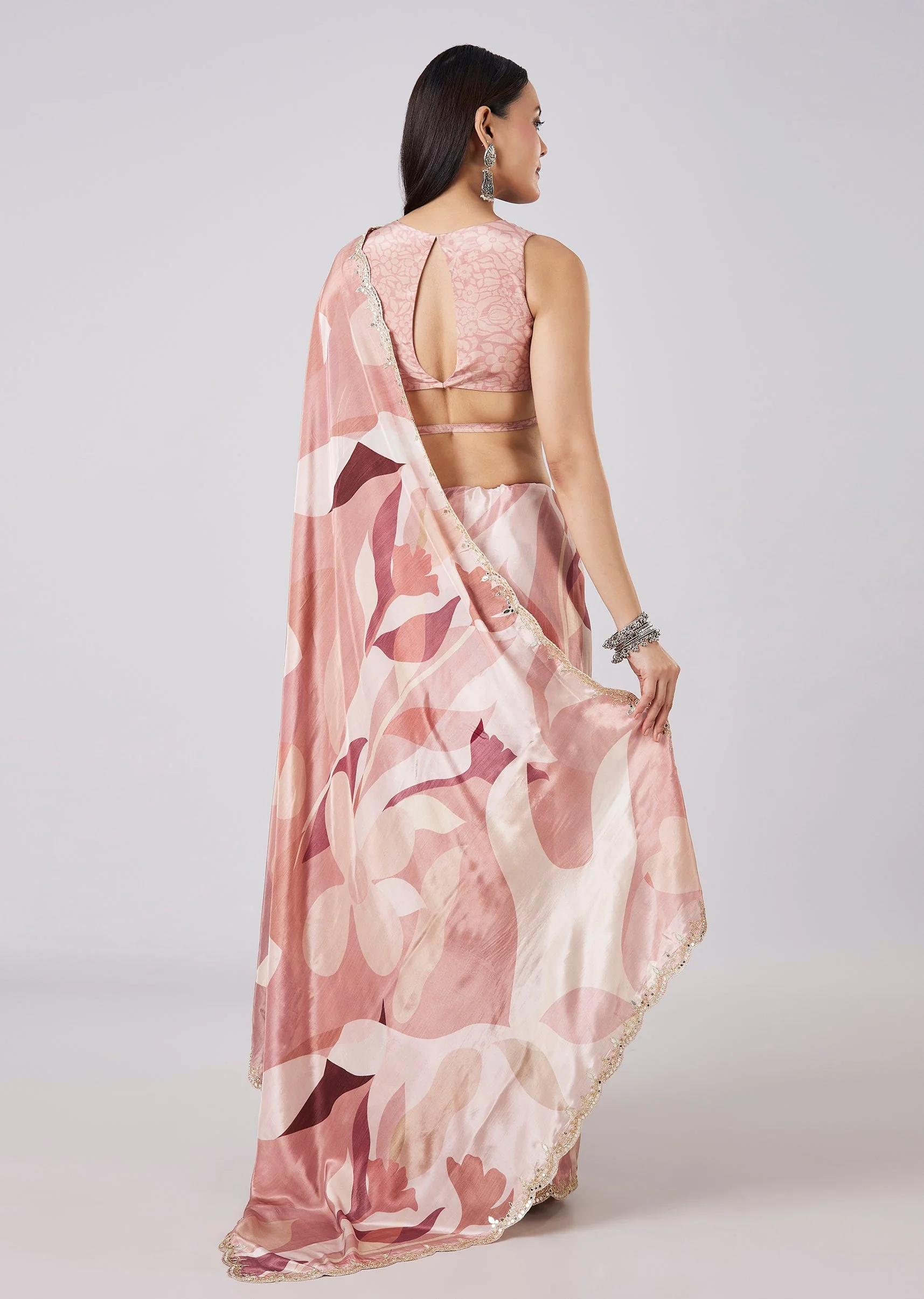Mauve Abstract Printed Saree with Blouse