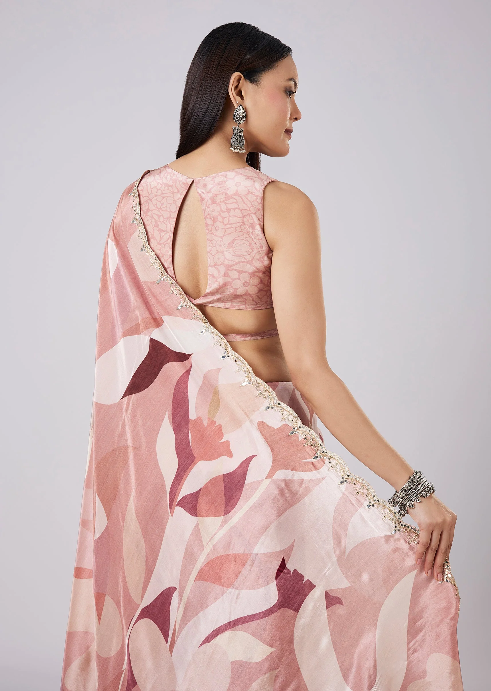 Mauve Abstract Printed Saree with Blouse