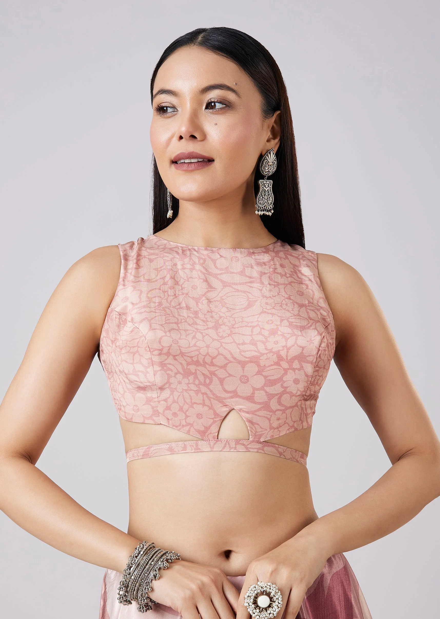 Mauve Abstract Printed Saree with Blouse