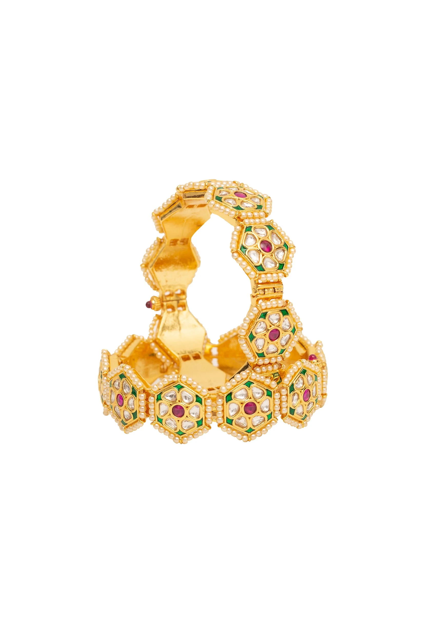 Gold Plated Red synthetic Stone Bangles