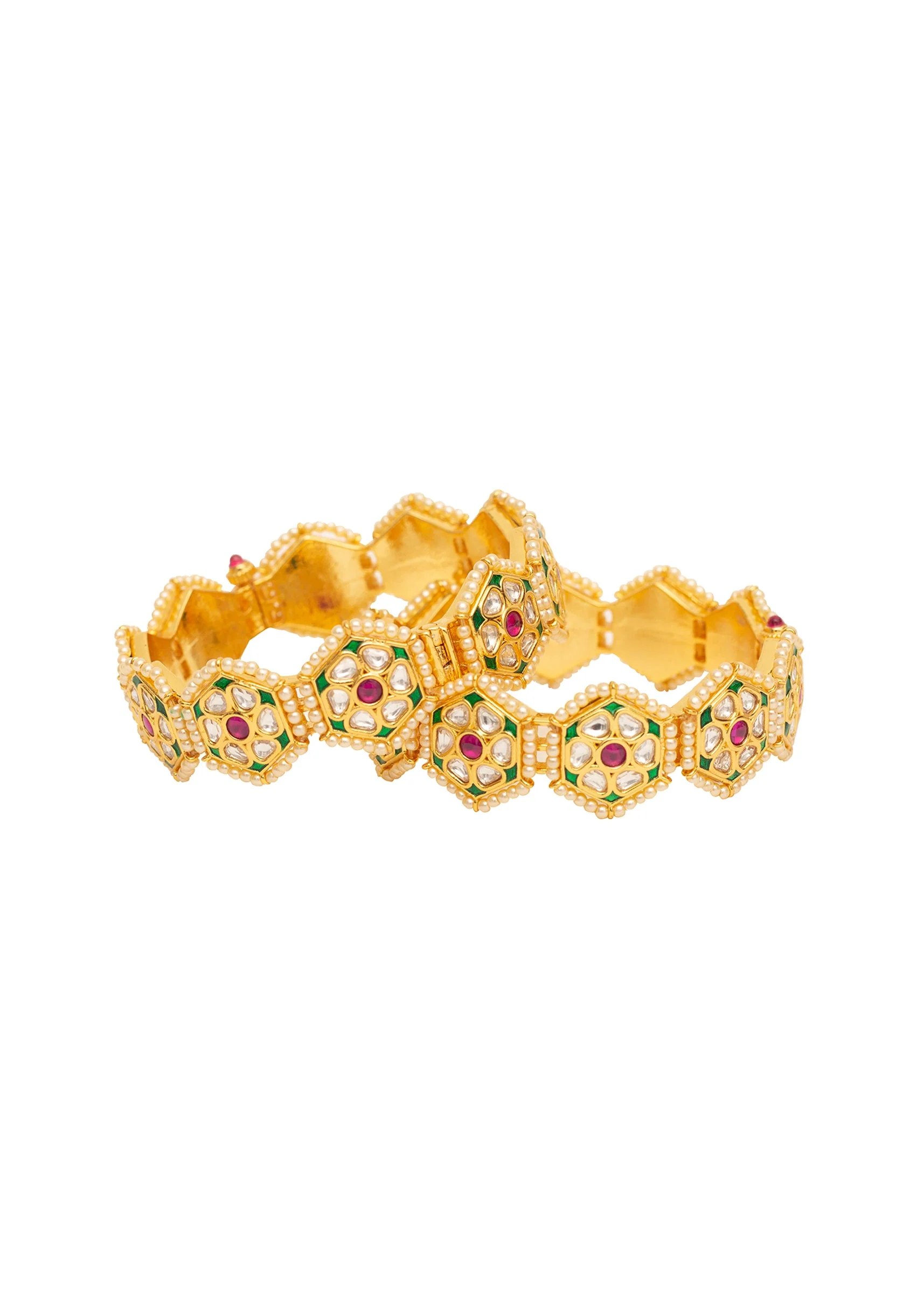 Gold Plated Red synthetic Stone Bangles