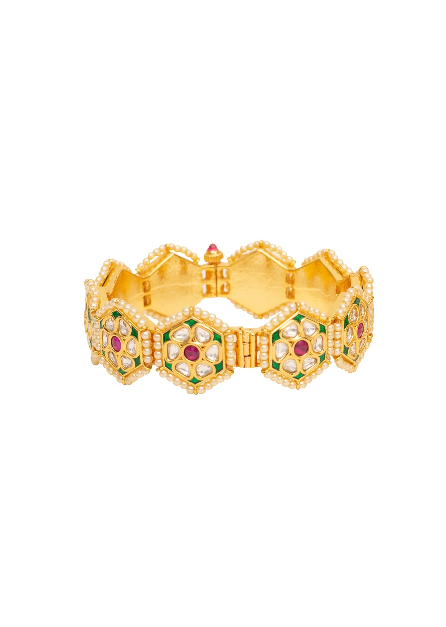 Gold Plated Red synthetic Stone Bangles