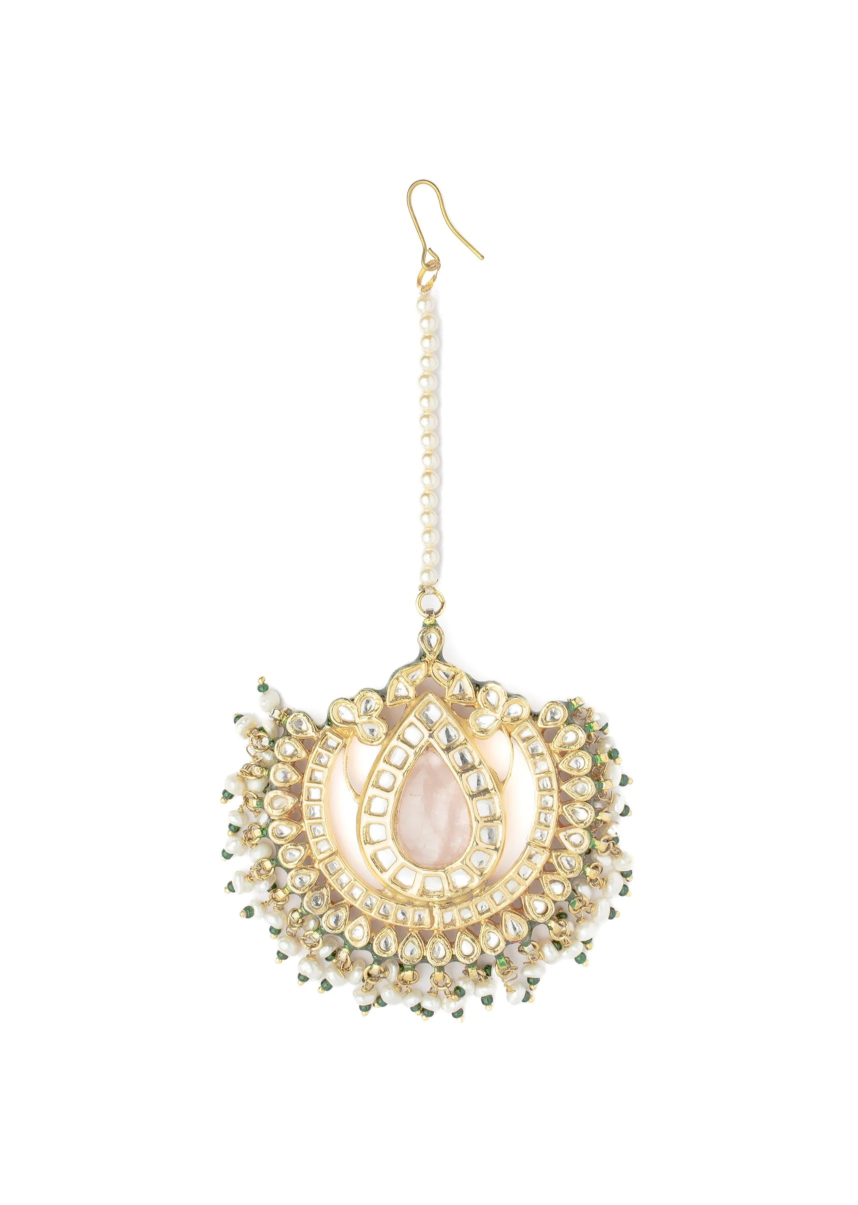 Gold Plated Pink Kundan Polki Maangtikka
