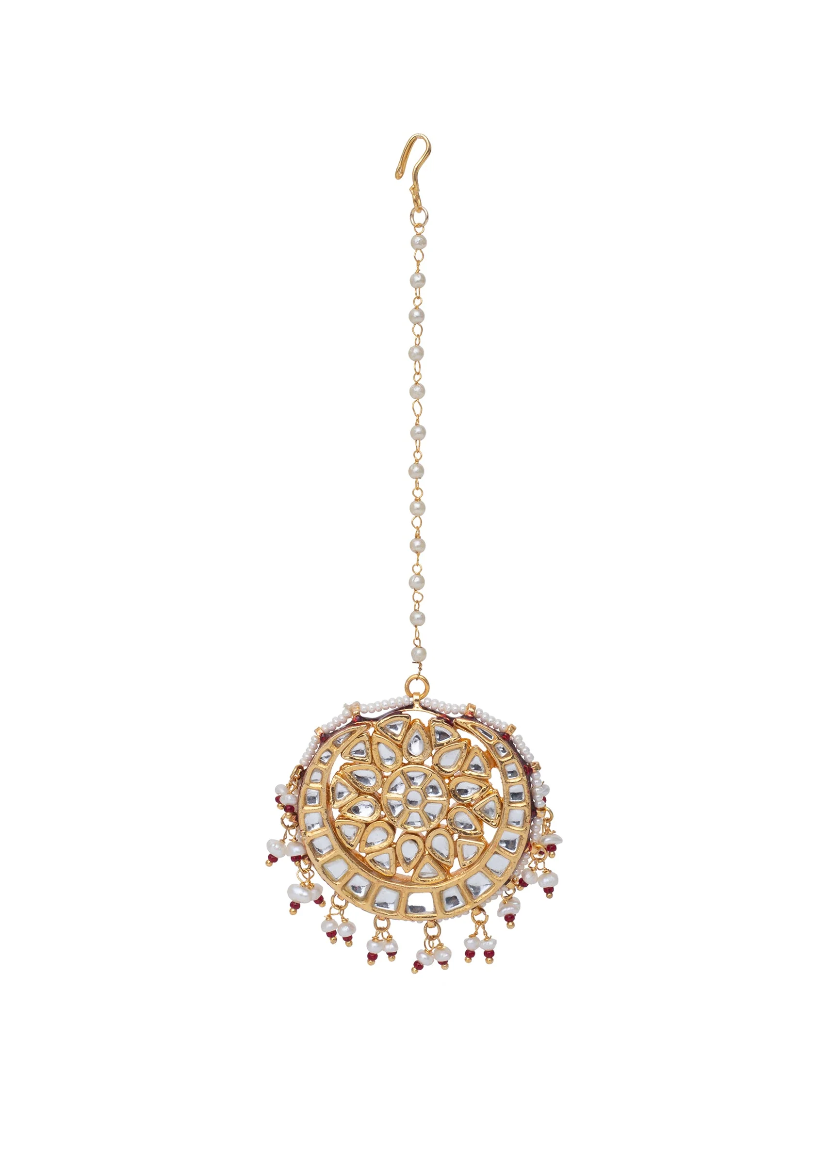 Gold Tone Maang Tikka With Polki Stones And Pearl Accents