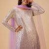 Lilac Purple Palazzo Suit Set In Sequin
