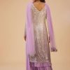 Lilac Purple Palazzo Suit Set In Sequin