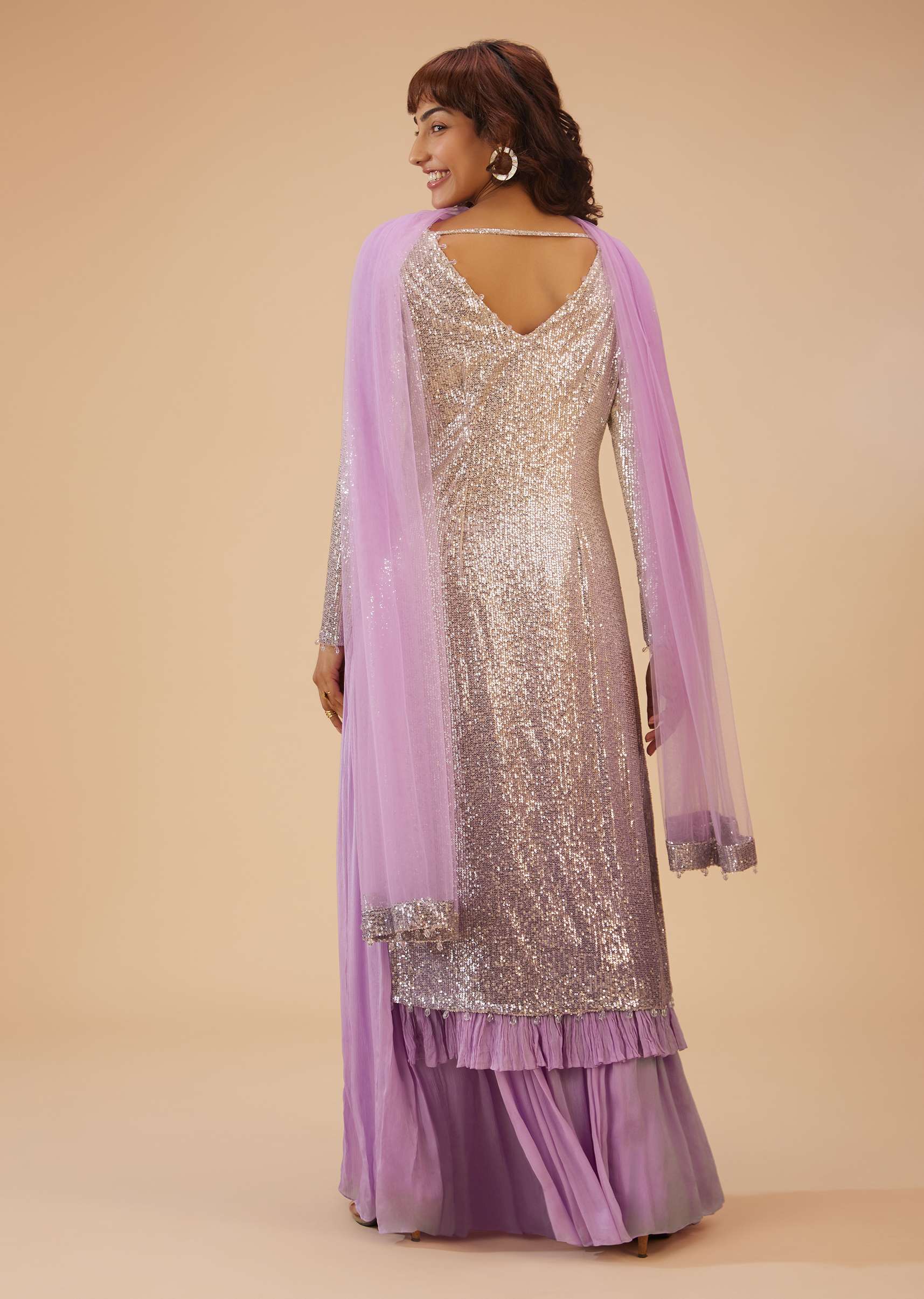 Lilac Purple Palazzo Suit Set In Sequin