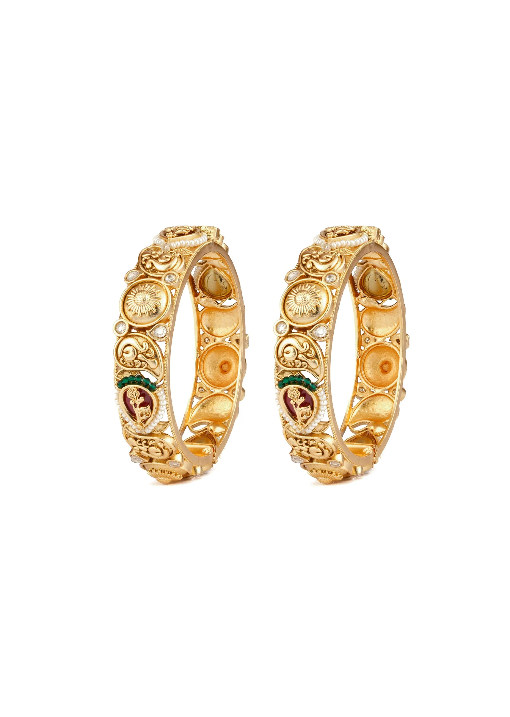 Gold Plated Multicolored Temple Bangles