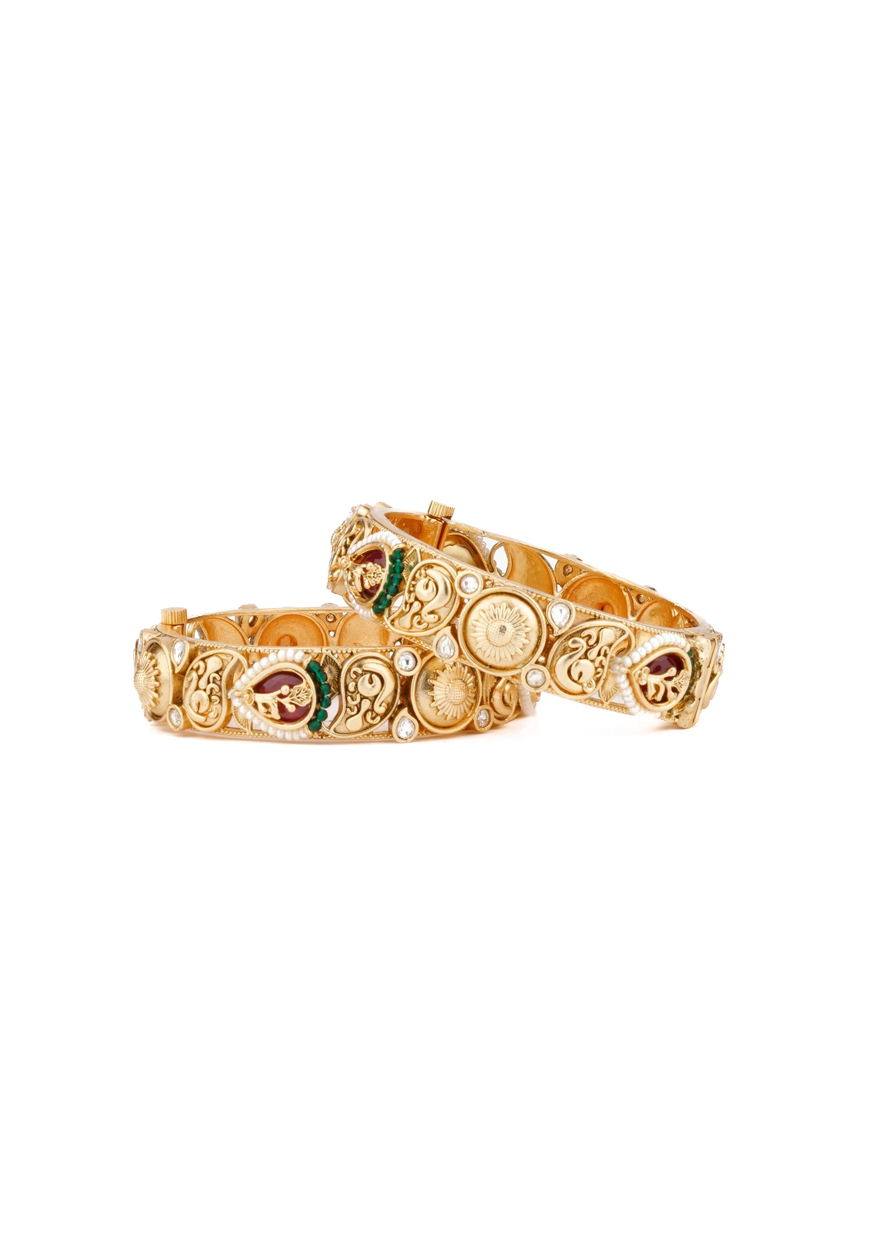 Gold Plated Multicolored Temple Bangles