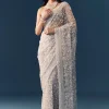 Grey Floral Jaal Embellished Saree with Unstitched Blouse