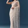 Grey Floral Jaal Embellished Saree with Unstitched Blouse